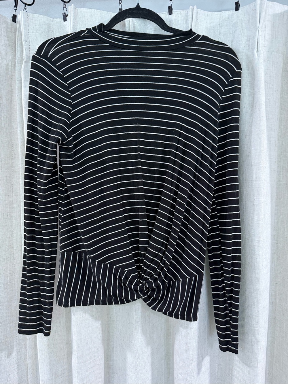 Striped Black & White Twist-Front Long Sleeve Top
